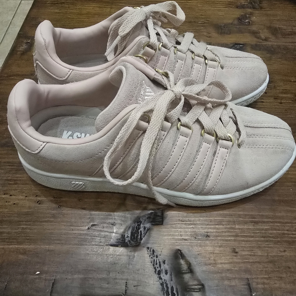 K-Swiss Pink and Gold Suede Sneakers
